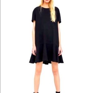 Zara Black Textured Weave Dress with Peplum